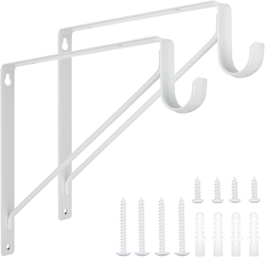 2 Pack Heavy Duty Closet Rod Brackets Holder 11 x 11 x 1 Inch, White Closet Rod Support Bracket S... | Amazon (US)