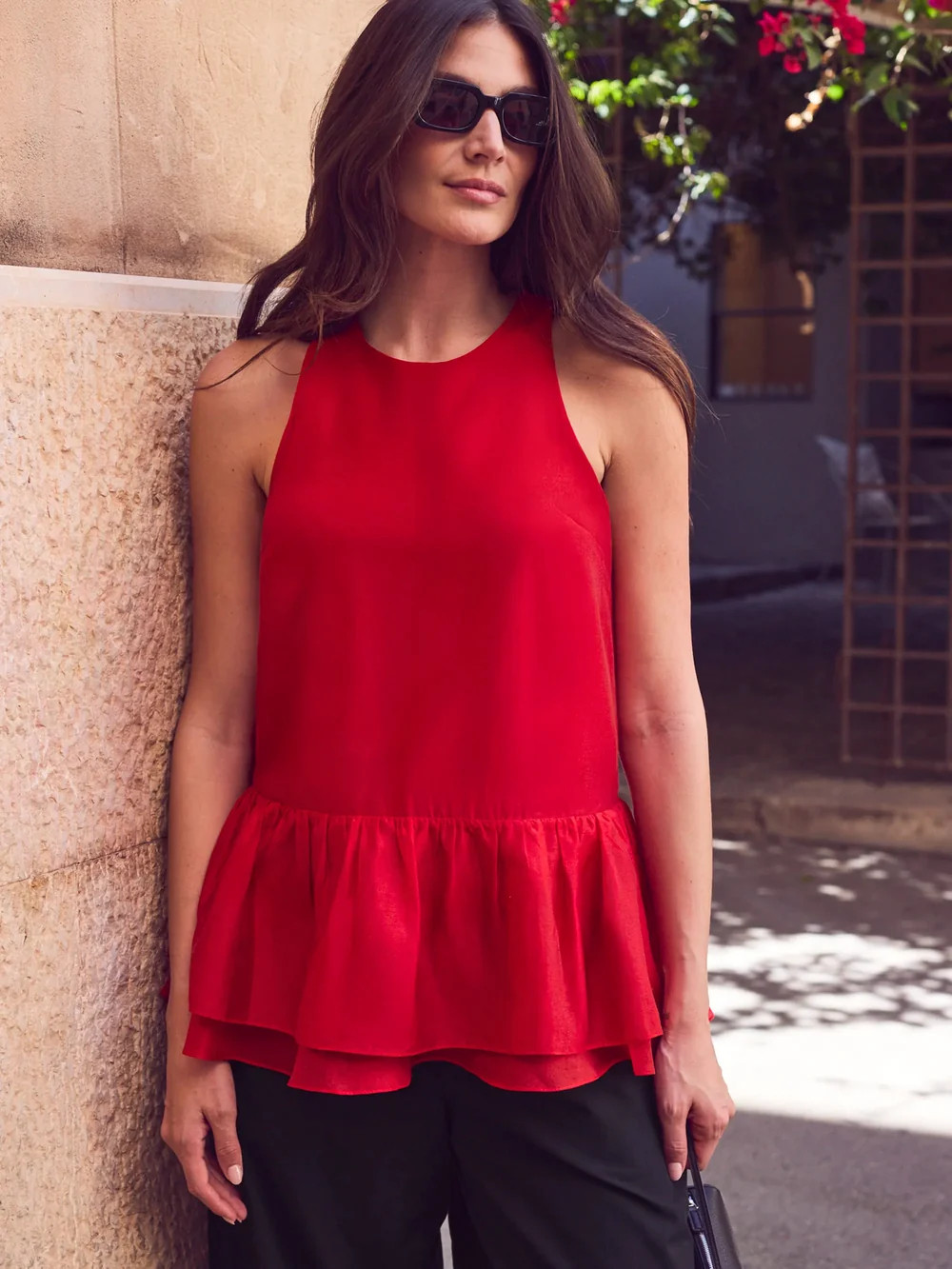 Red Lyocell Peplum Top | Ro&Zo