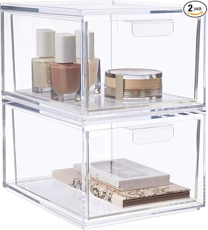 STORi Audrey Stackable Clear Bin Plastic Organizer Drawers | 2 Piece Set | Organize Cosmetics and... | Amazon (US)