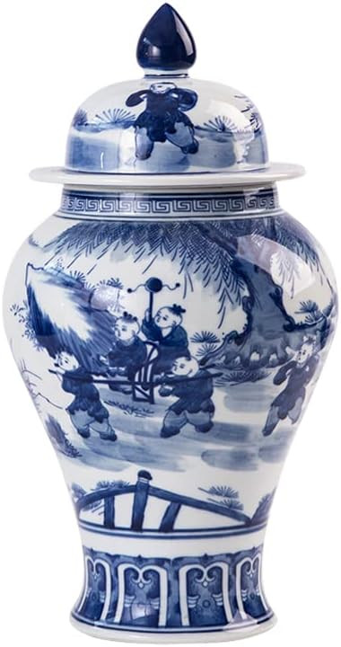 Blue and White Porcelain Ancient Chinese Children's Drawing Porcelain 14.6Inch High, Hand Drawn C... | Amazon (US)