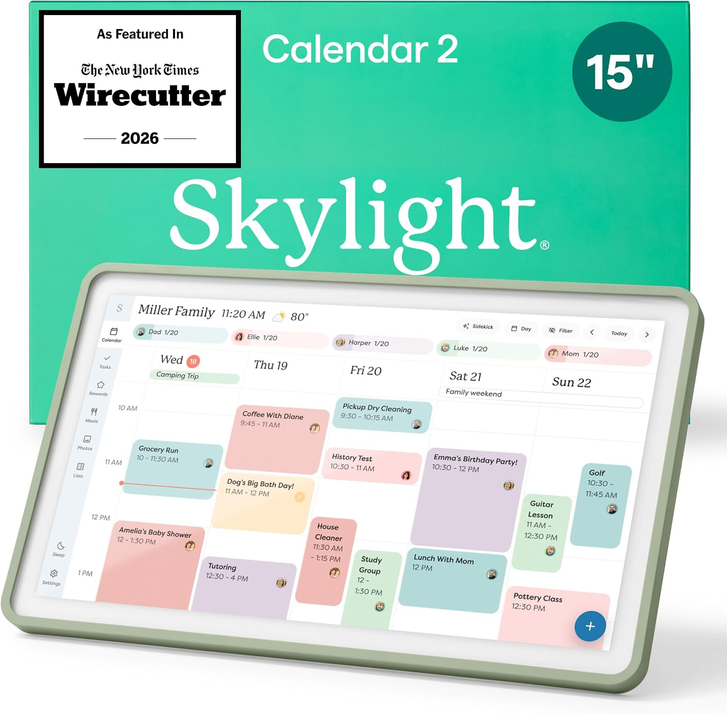Skylight Calendar 2 – 15" Touchscreen Digital Calendar, Classic, Sage | Amazon (US)