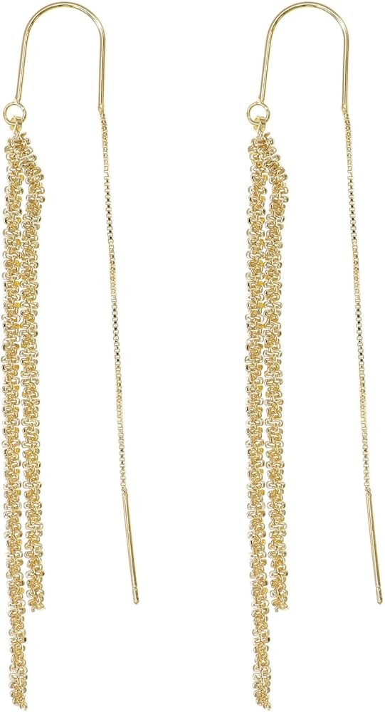 Sonateomber Long Gold Chain Tassel Earrings - 14k Gold Plated Brass Anchor Snake Chain – With R... | Amazon (CA)