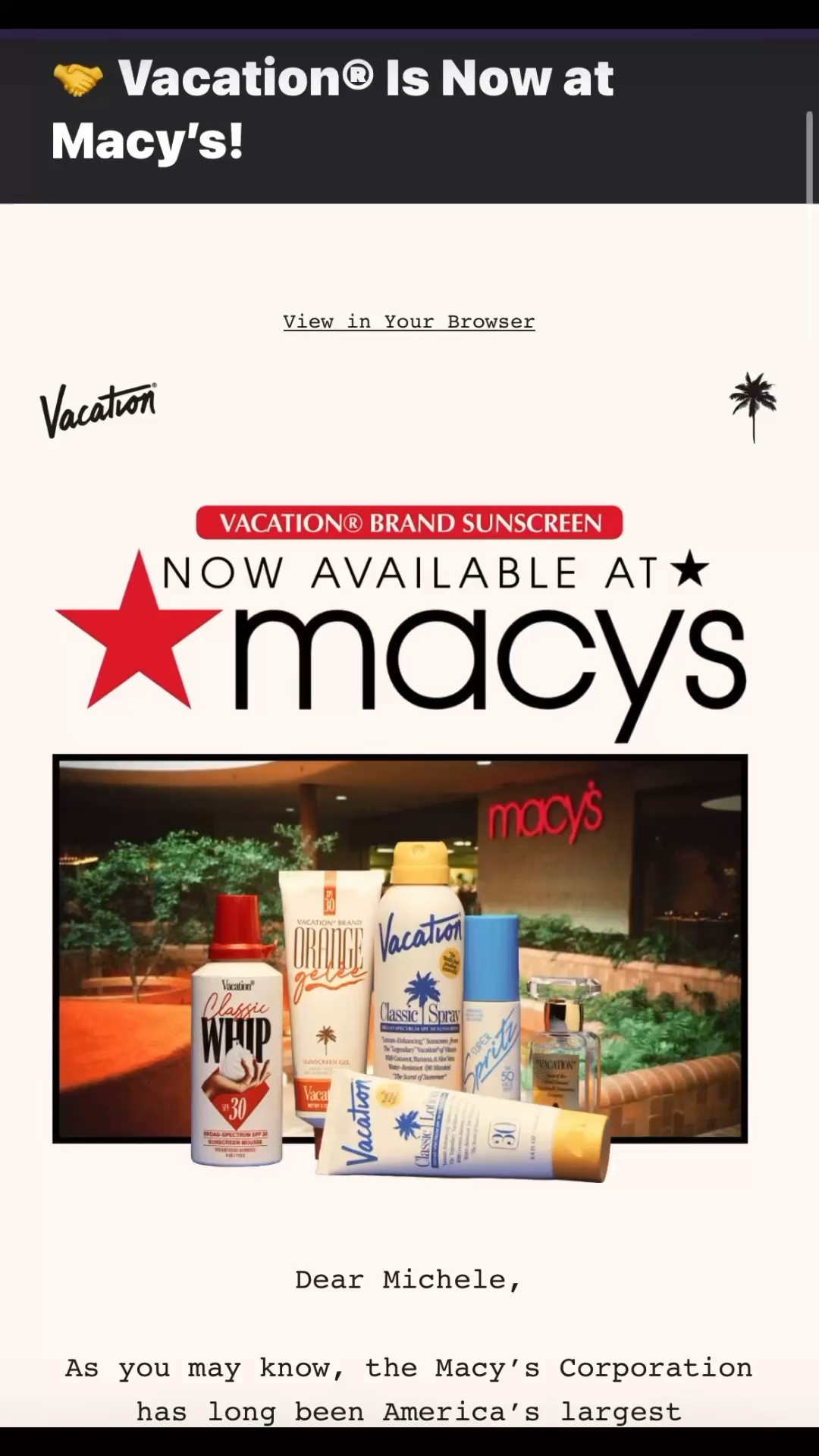 Vacation Inc is officially at @Macys now! Just in time for warmer weather! Get the most delicious smelling sunscreen and keep your skin safe this Spring and Summer! Checkout their sunscreen and perfumes today!

#LTKvlog #LTKBeauty #LTKselfcare