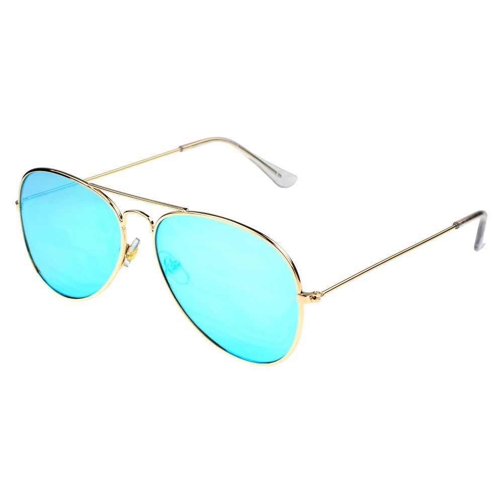 Fashion Aviator Sunglasses with Blue Mirror Flat Lenses - Gold, Women's, Light Gold | Target