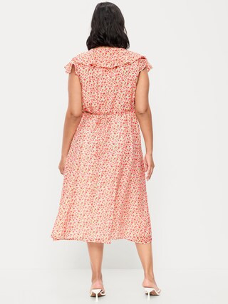 Ruffle-Sleeve Fit & Flare Midi Dress | Old Navy (US)