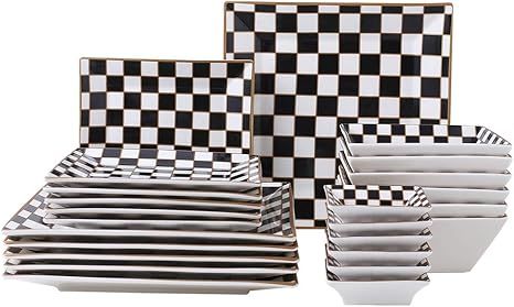 Porlien Checker Pattern 24-piece Square Dinnerware Set for 6 with Side Dishes | Amazon (US)