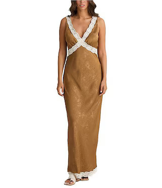 Luca Silk Jacquard V-Neck Sleeveless Lace Slip Maxi Dress | Dillard's