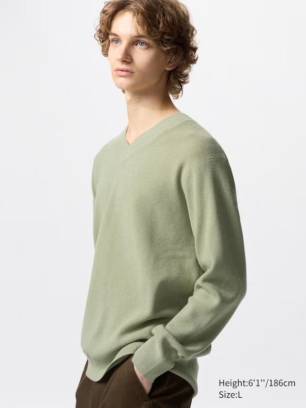 Waffle Sweater | V-Neck | UNIQLO (US)