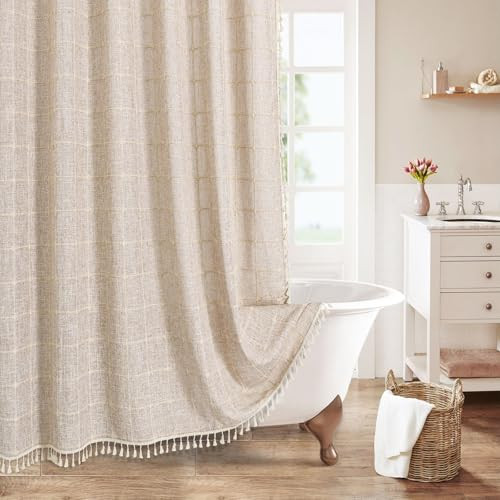 MitoVilla Boho Farmhouse Shower Curtain Set, Modern Boho Shower Curtains for Bathroom Decor, Tan ... | Amazon (US)