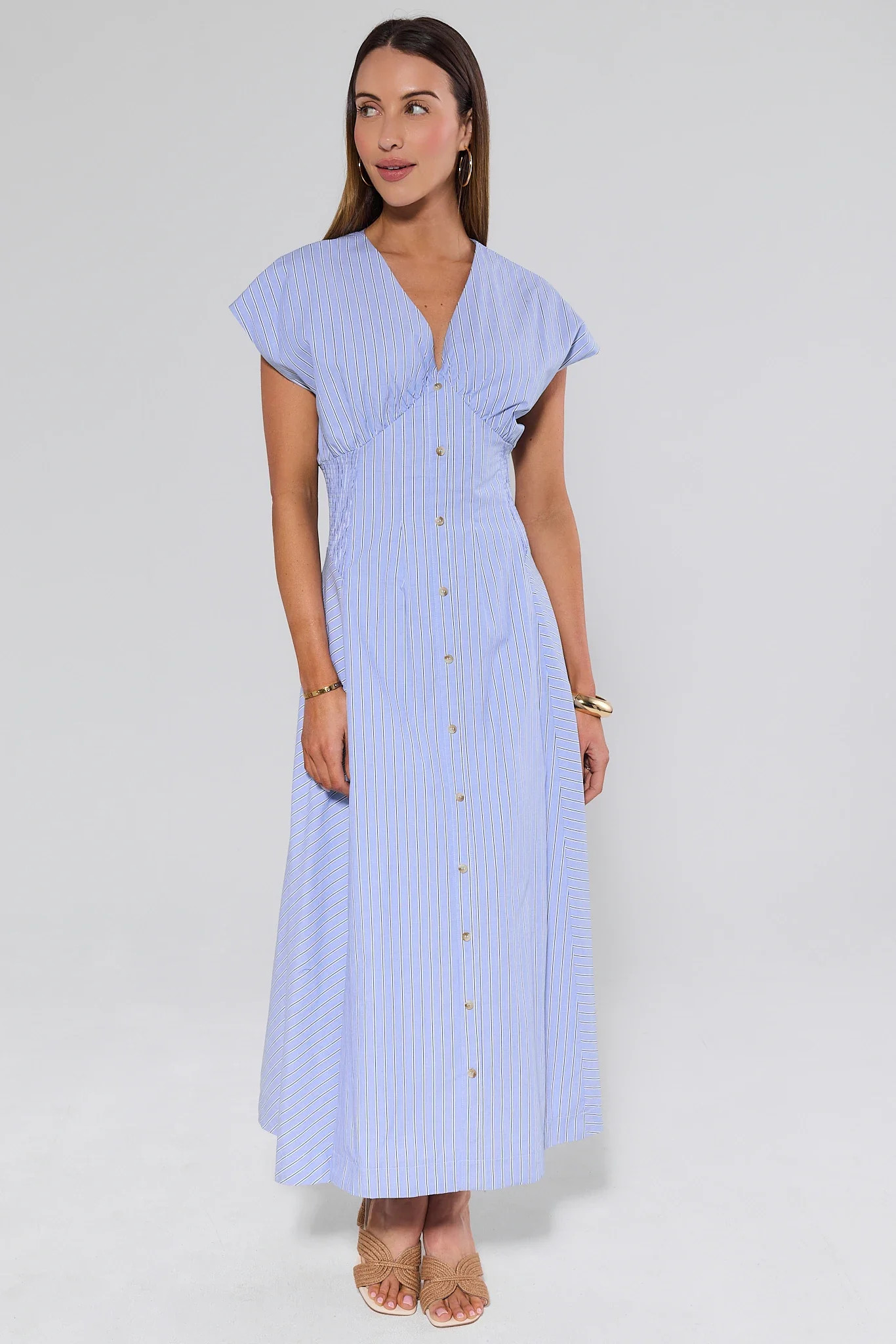 Sutton Blue Striped Midi Dress | Avara