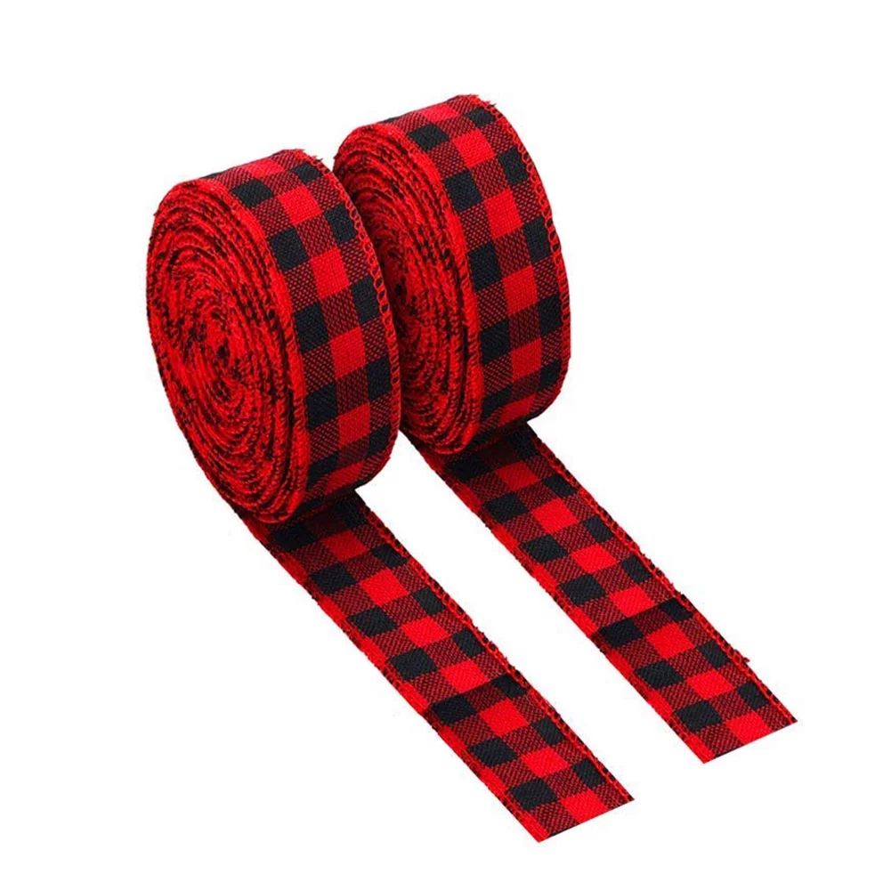 GLiving 5 Rolls Red and Black Plaid Ribbon Christmas Wired Edge Ribbon for Gift Wrapping, Crafts ... | Walmart (US)