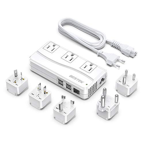 BESTEK International Power Adapter 250W, 220V to 110V Step Down Travel Voltage Converter with 4-Port USB Including US/AU/EU/UK//India/South Africa Plug Adapter (White) | Amazon (US)
