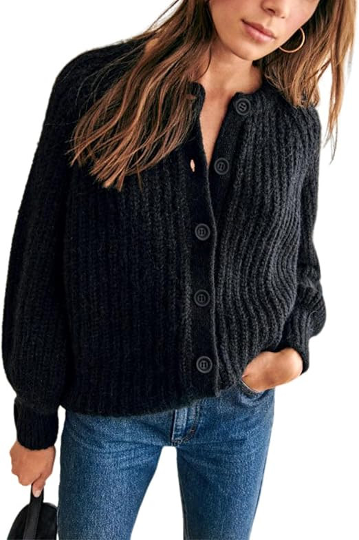 Bianstore Women's Casual Long Sleeve Crewneck Button Down Cardigan Sweater Knit Outwear | Amazon (US)