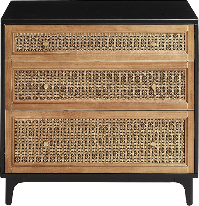 COZAYH Fully-Assembled 3-Drawer Woven Cane Front Accent Dresser with Brass Knobs for Living Room,... | Amazon (US)