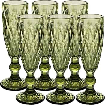Glass Green Champagne Flutes,Vintage Wine Glasses,Green Wine Glasses,Colored Glassware Set,Water ... | Amazon (US)