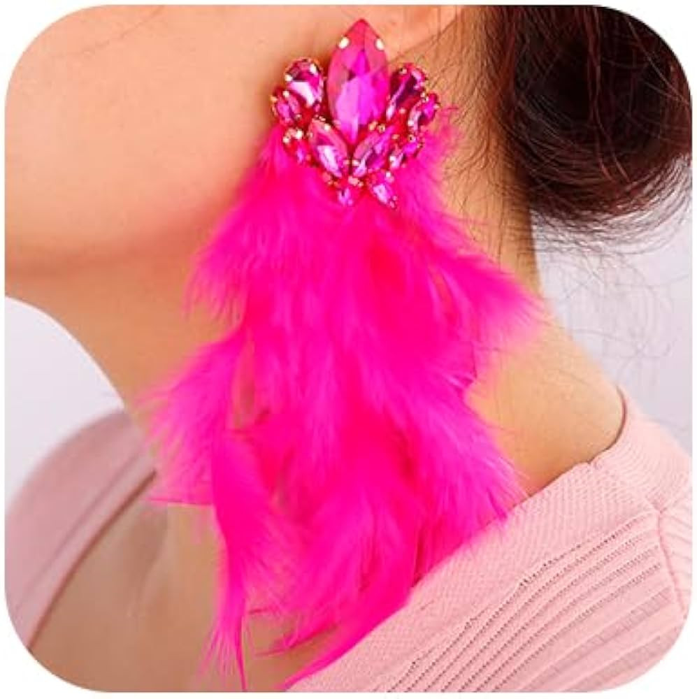 Denifery Long Feather Earrings Bohemian Earrings Multicolor Tassel Handmade Feather Earrings Dang... | Amazon (US)