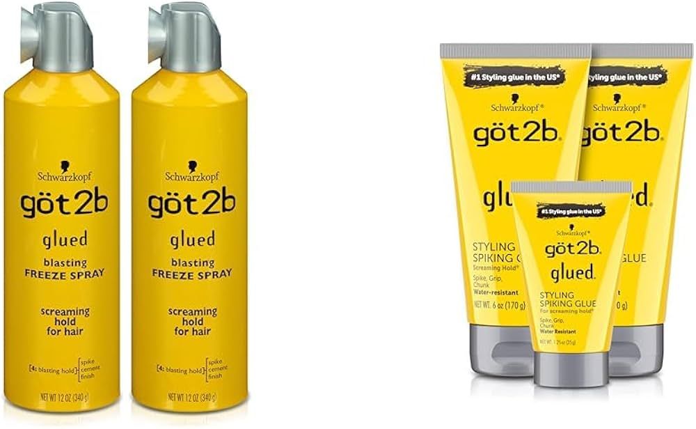 Got2B Glued Blasting Freeze Hairspray, 12 oz, Pack of 2 & Glued Styling Spiking Hair Gel 2-6oz tu... | Amazon (US)