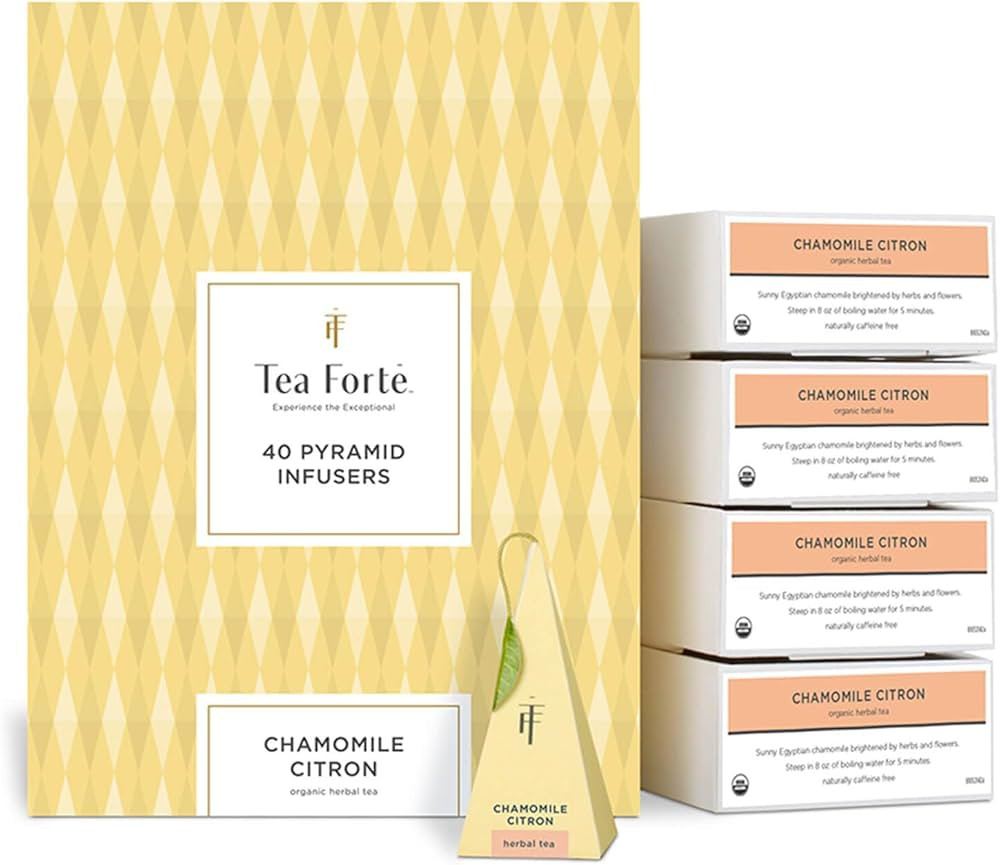 Tea Forte Chamomile Citron Premium Organic Caffeine-Free Herbal Tea Blend Event Box, Bulk Pack 40... | Amazon (US)