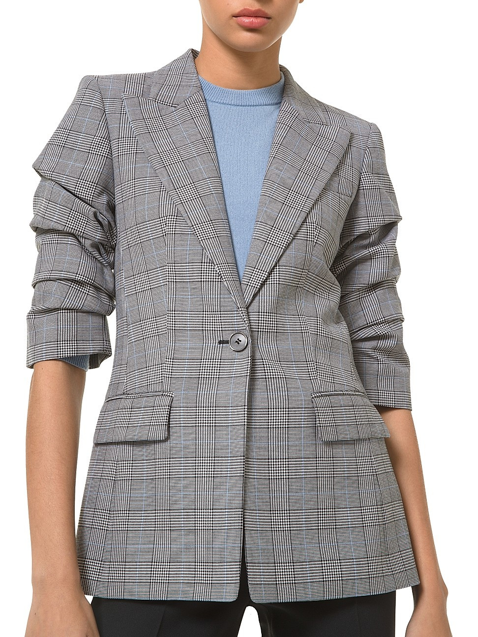 Ruched-Sleeve Plaid Blazer | Saks Fifth Avenue