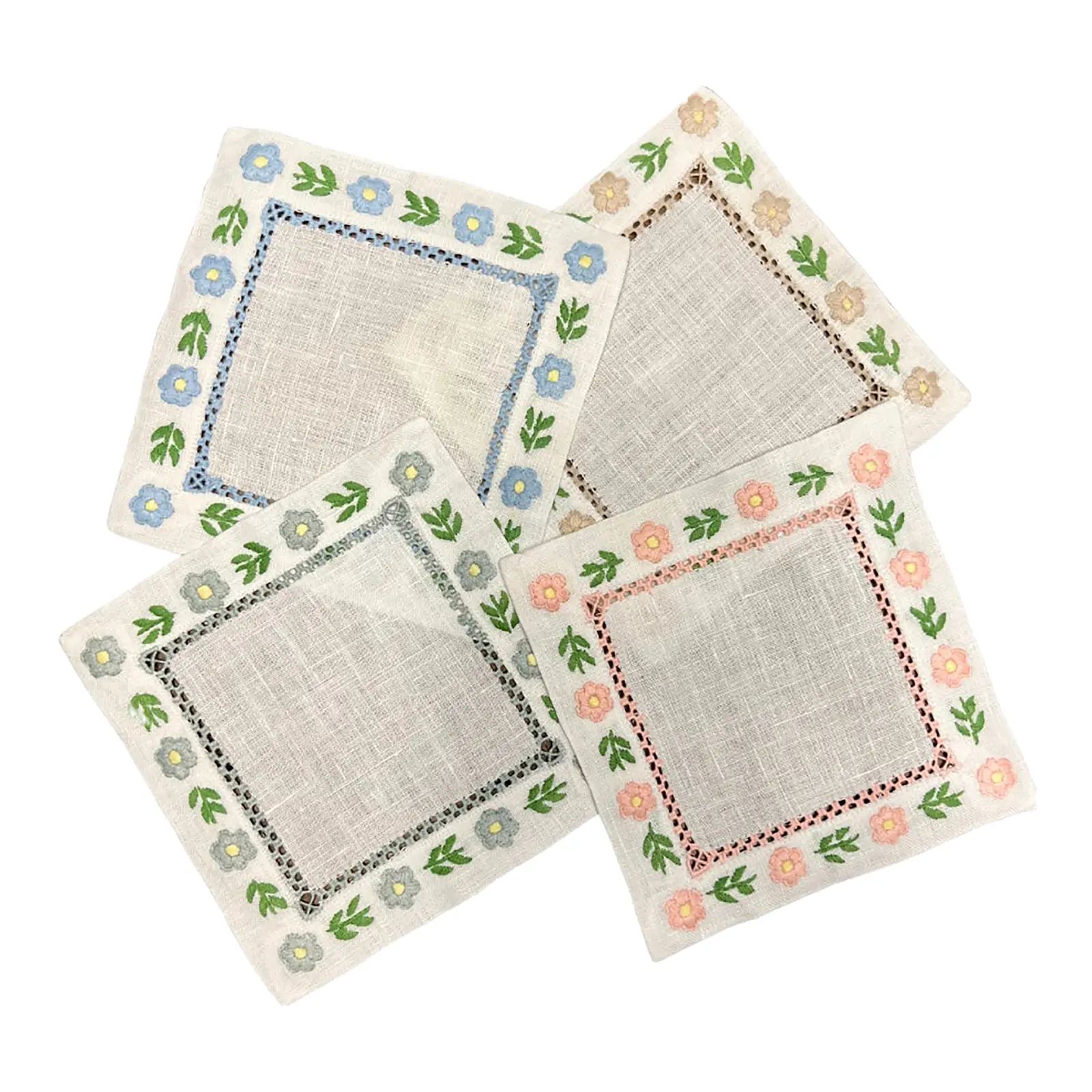 Floral Hemstitch cocktail napkins - Set of 4 | Chairish