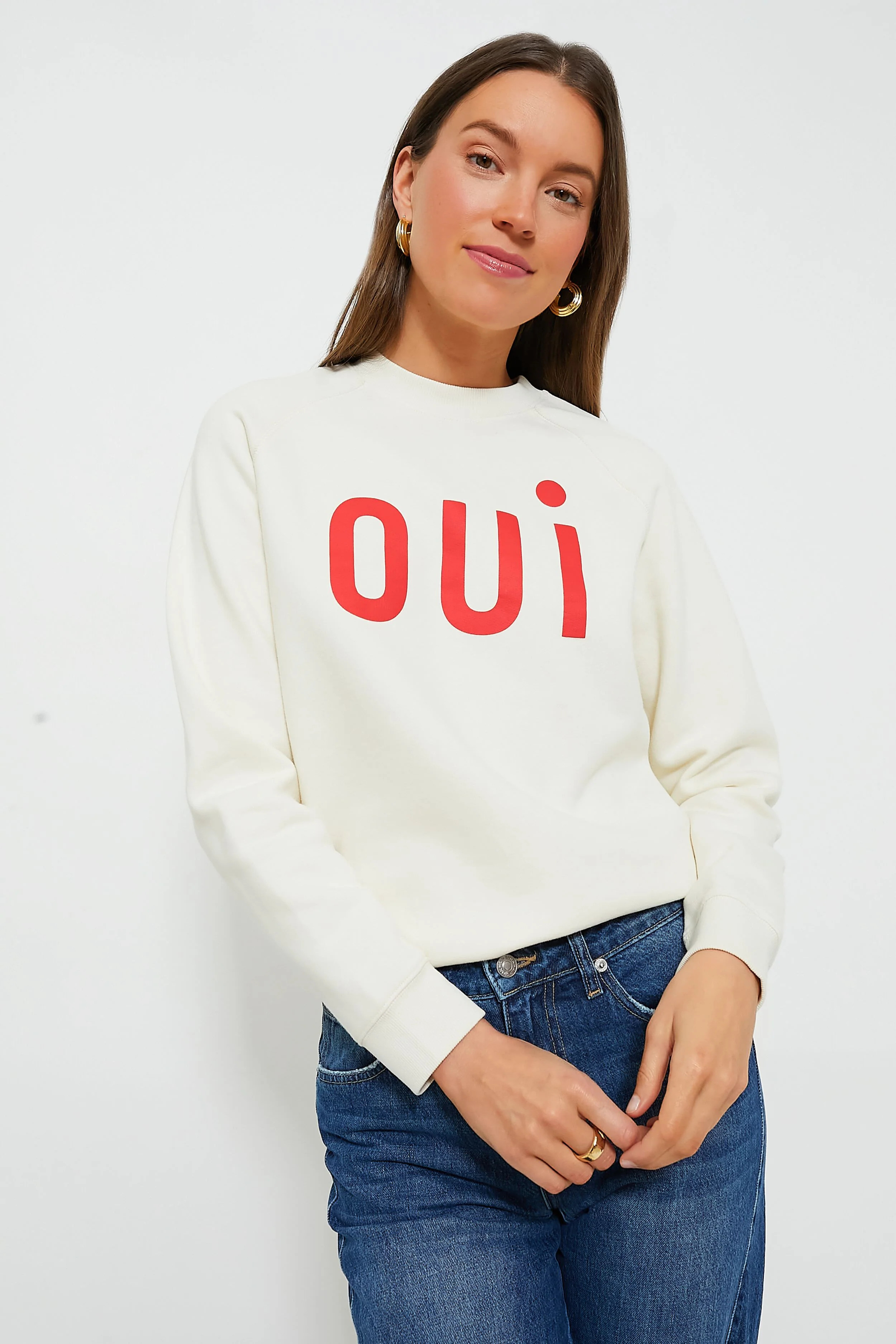 Cream with Bright Poppy Oui Sweatshirt | Tuckernuck (US)