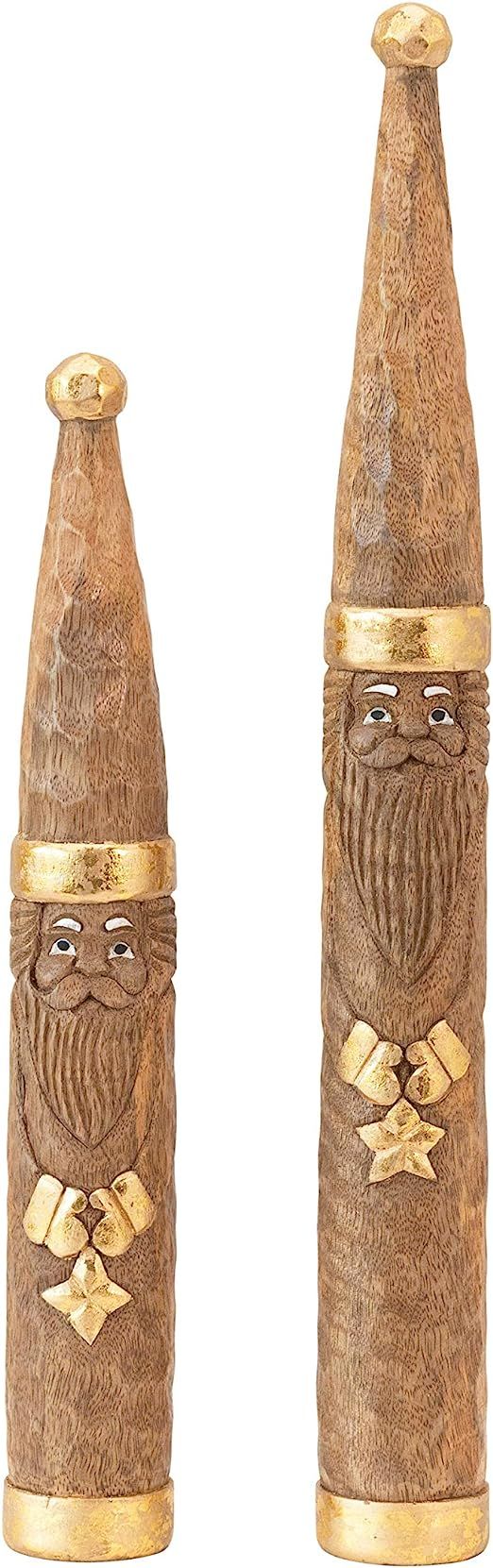 Creative Co-Op 2-1/2" 18" L x 2" W x 14" H Hand-Carved Mango Wood Santa, Natural & Gold Color, Se... | Amazon (US)