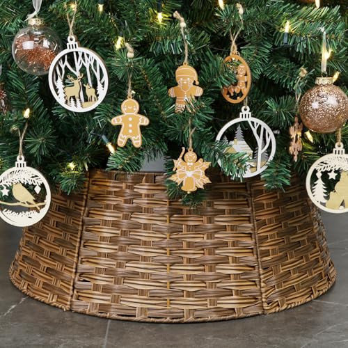 Blissun Christmas Tree Collar, Plastic Rattan Xmas Tree Ring, Round Farmhouse Christmas Tree Collar, Christmas Tree Skirt for Artificial Christmas Trees Decoration, Brown | Amazon (US)