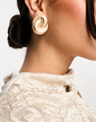 ASOS DESIGN stud earrings with swirl vintage look design in brushed gold tone | ASOS | ASOS (Global)