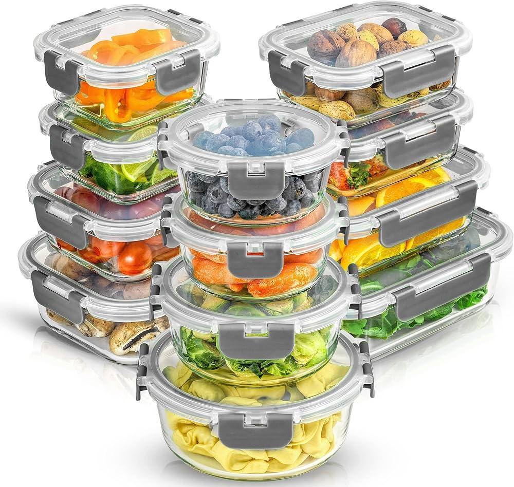 JoyJolt JoyFul 24pc Borosilicate Glass Storage Containers with Lids. 12 Airtight, Freezer Safe Fo... | Amazon (US)