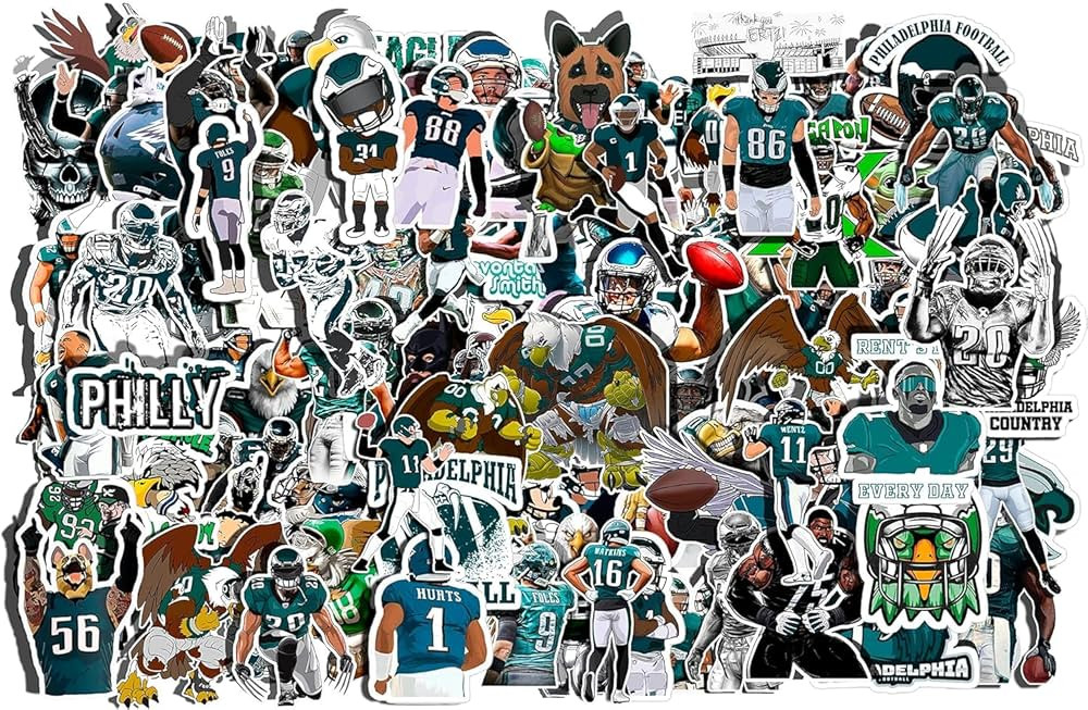 100 PCS Philadelphia City Eaglezzz Football Colorful Aesthetic Decal Vinyl Sticker Waterproof for... | Amazon (US)
