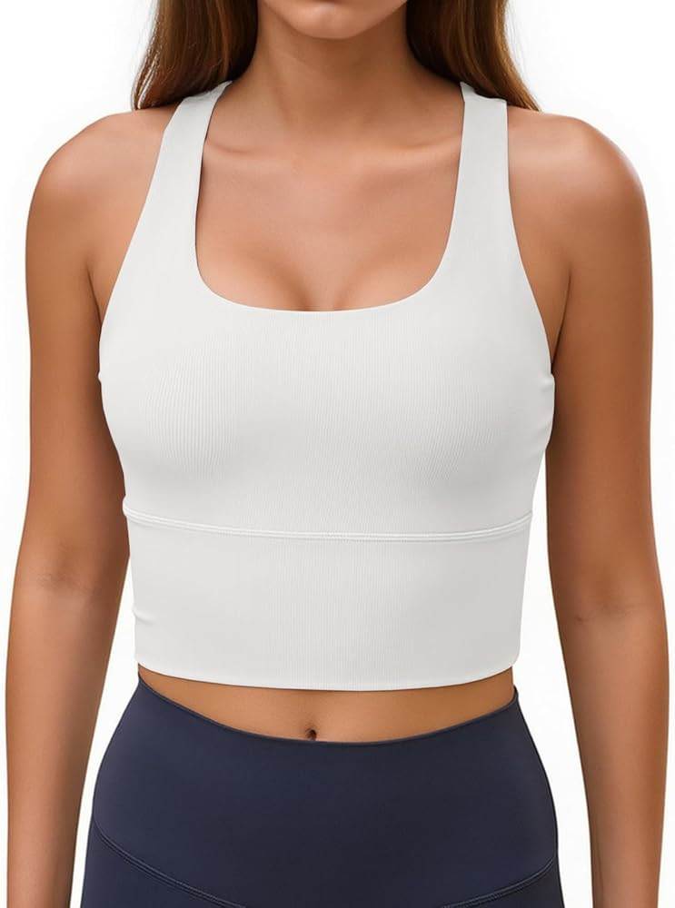 Aoysky Womens Racerback Sport Bra Workout Tank Tops Sleeveless Ribbed Athletic Yoga Tops with Bui... | Amazon (US)