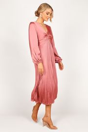 Noelle Twist Front Pleated Midi Dress - Blush Pink Dress | Petal & Pup (US)