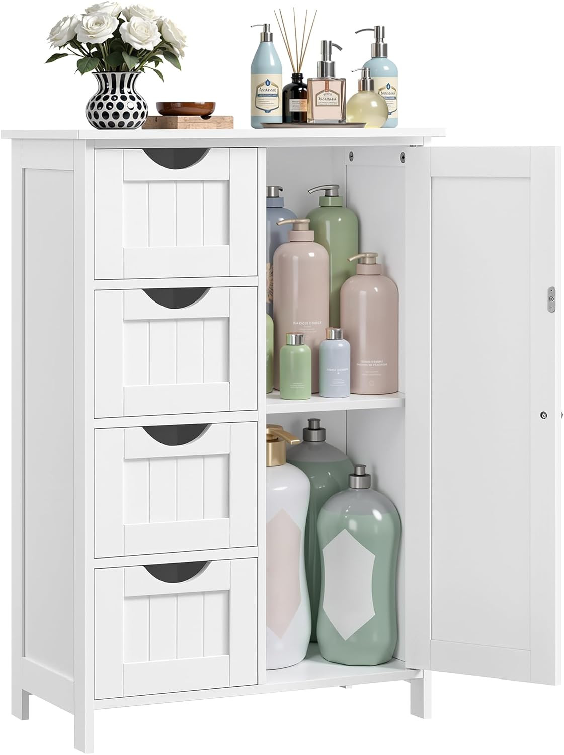 VASAGLE Storage Cabinet with Drawers, Freestanding Floor Cabinet with Door, 11.8 x 21.7 x 32.3 Inches, Adjustable Shelf, for Bathroom, Living Room, Kitchen, Cloud White ULHC041WH01S | Amazon (US)