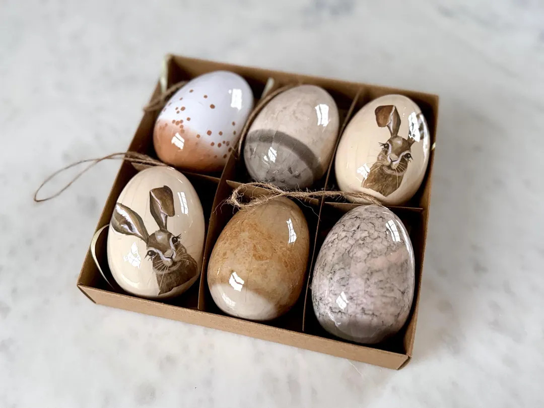 Nordic Glazed Easter Egg Ornaments: Rabbit Decor, Set of 6 | Etsy (US)