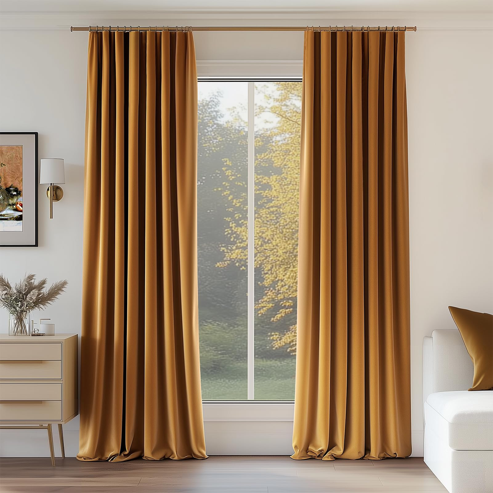 Topfinel Room Darkening Velvet Curtains 96 Inch Long, Soundproof Floor to Ceiling Gold Brown Blac... | Amazon (US)