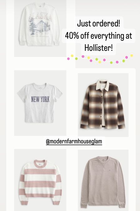 Just ordered all of these cute sweaters, T-shirt, Shacket, and more at Hollister, 40% off everything! Thanks for using my links! Modern Farmhouse Glam

#LTKsalealert #LTKCyberWeek #LTKstyletip