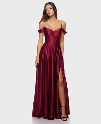 Juniors' Off-The-Shoulder Charmeuse Gown | Macy's