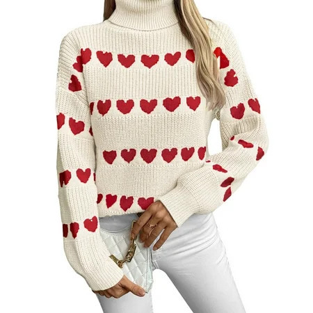 Valentine Sweaters for Women Lady Cute Lovely Heart Sweater Knited Warm Turtleneck Sweaters Shermie | Walmart (US)
