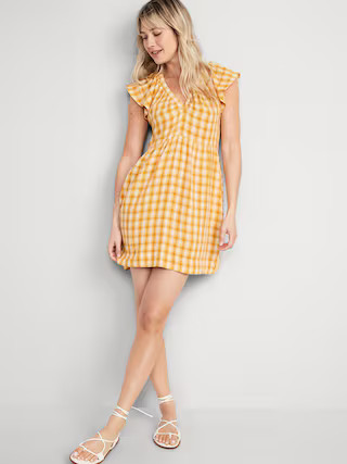 Flutter-Sleeve Plaid Mini Swing Dress for Women | Old Navy (US)