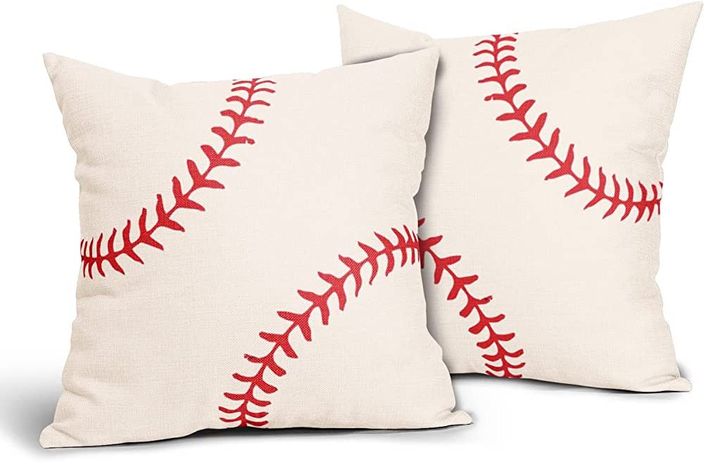 Baseball Pillow Cover Set of 2 Sports Theme Cotton Linen Polyester Decorative Throw Pillow Case C... | Amazon (US)
