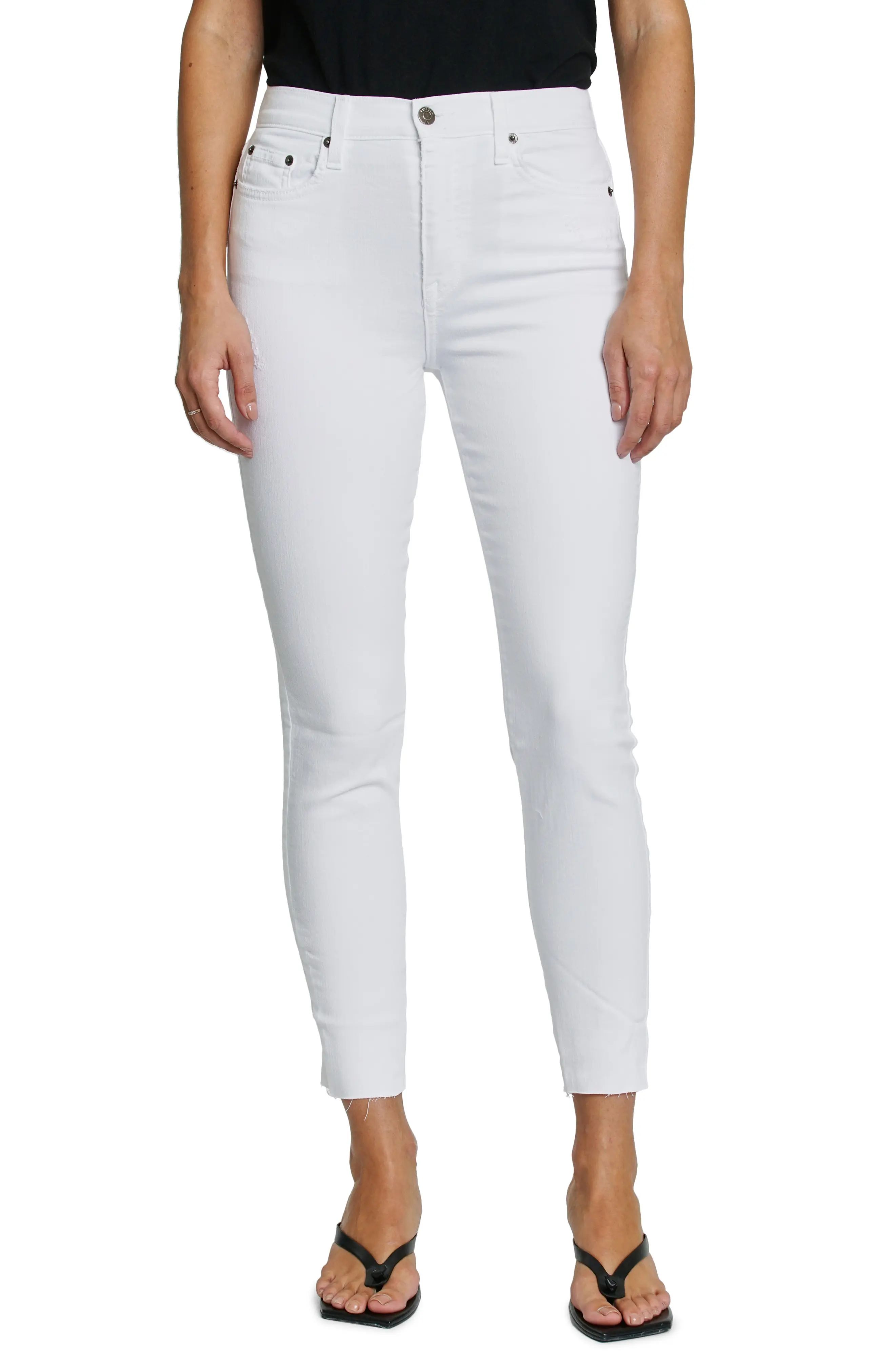 Women's Pistola Aline High Waist Raw Hem Skinny Jeans, Size 24 - White | Nordstrom