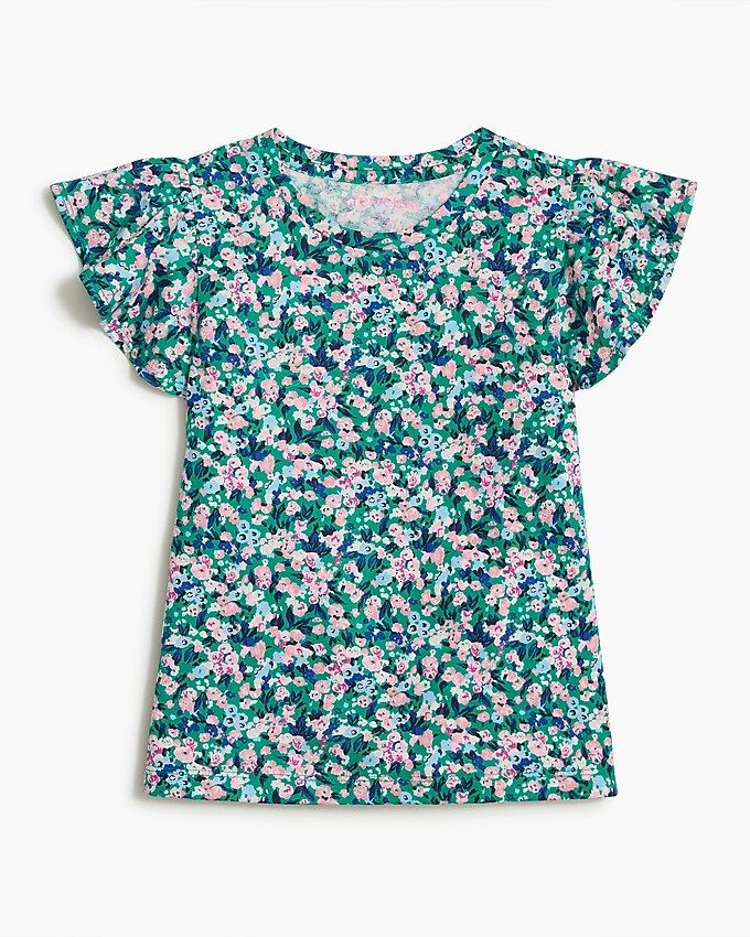 Girls' ruffle-sleeve floral top | J.Crew Factory