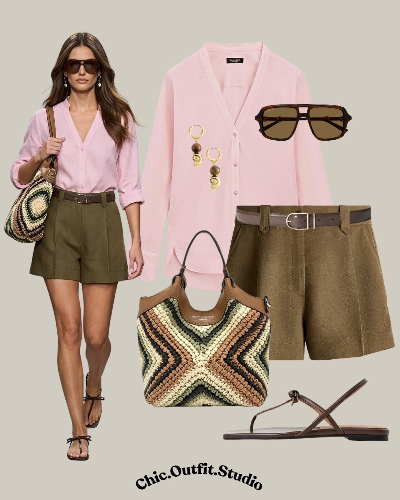 Pink & Khaki Summer Casual

✨ A soft pink button-up shirt styled with olive khaki tailored shorts creates the ultimate polished casual summer outfit. This look feels relaxed yet put together thanks to the woven tote, flat sandals, and oversized sunglasses. 
✨ Perfect for summer travel days, café mornings, sightseeing, coastal vacations, casual lunch dates, or everyday elevated wear during hot weather. Feminine, effortless, and easy to recreate with wardrobe basics.

✨ Tags: pink shirt outfit women, olive shorts outfit, summer casual chic outfit, tailored shorts outfit, effortless vacation outfit, European summer look, elevated everyday outfit, classy casual outfit women, minimalist summer style, woven bag outfit, feminine summer outfit, old money casual style, travel outfit summer women, smart casual summer look, warm weather outfit ideas

#LTKsummer #LTKworkwear #LTKbag