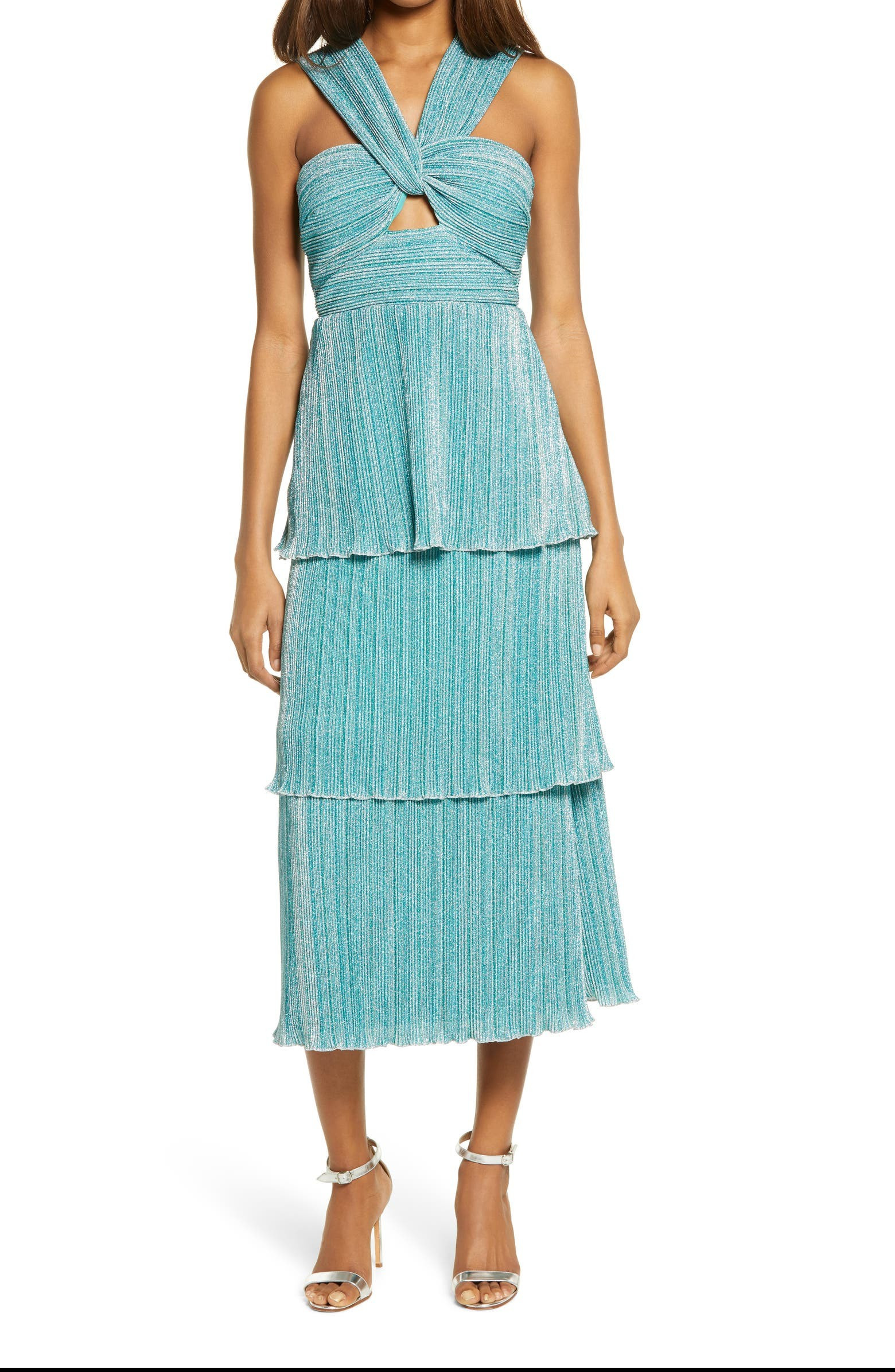 Saylor Hyelee Metallic Halter Neck Tiered Cocktail Dress | Nordstrom | Nordstrom