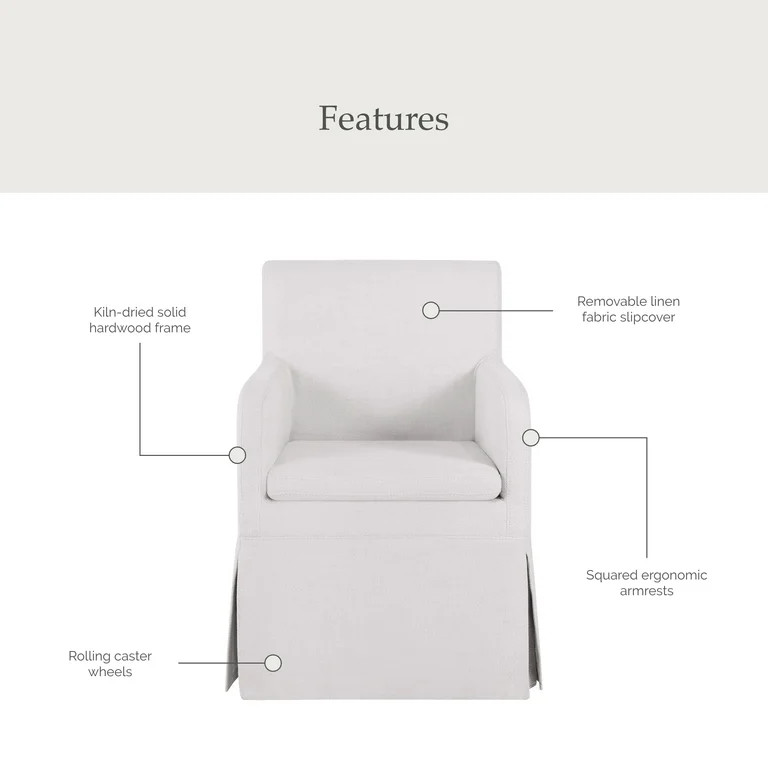My Texas House Wren Slipcover Dining Chair with Rolling Caster Wheels, Cream | Walmart (US)