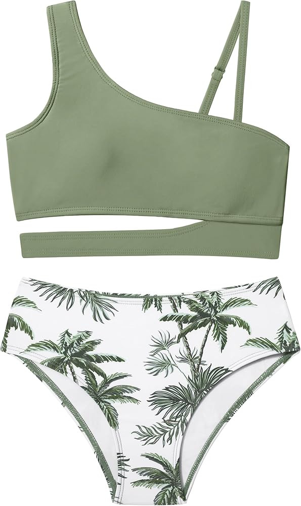 Queenstyle Girls Swimsuits Bikini Set Kids Cutout Bathing Suit Bikini Top Two Piece Girls' Swimwe... | Amazon (US)