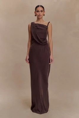 Lorieanne Draped Maxi Dress - Dark Chocolate I MESHKI I Size XXL | MESHKI US