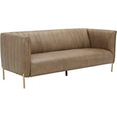 Amazon Brand – Rivet Frederick Mid-Century Channel Tufted Leather Sofa Couch, 77.5"W, Taupe | Amazon (US)