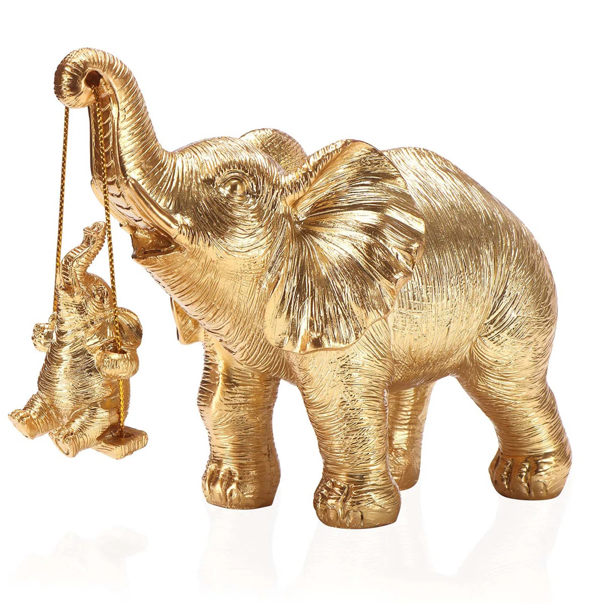 Gold Elephant Figurine Sculpture, Decorative Resin Elephant Statue with Baby, Modern Accent Decor... | Wayfair North America