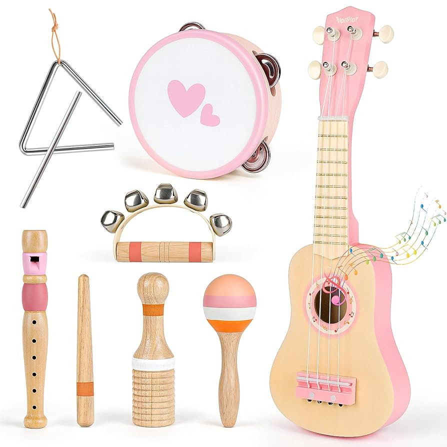 Kids Guitar Set for Girls - Toys for 2 3 4 Year Old Girl Birthday Gifts - 7 in 1 Wooden Montessor... | Amazon (US)